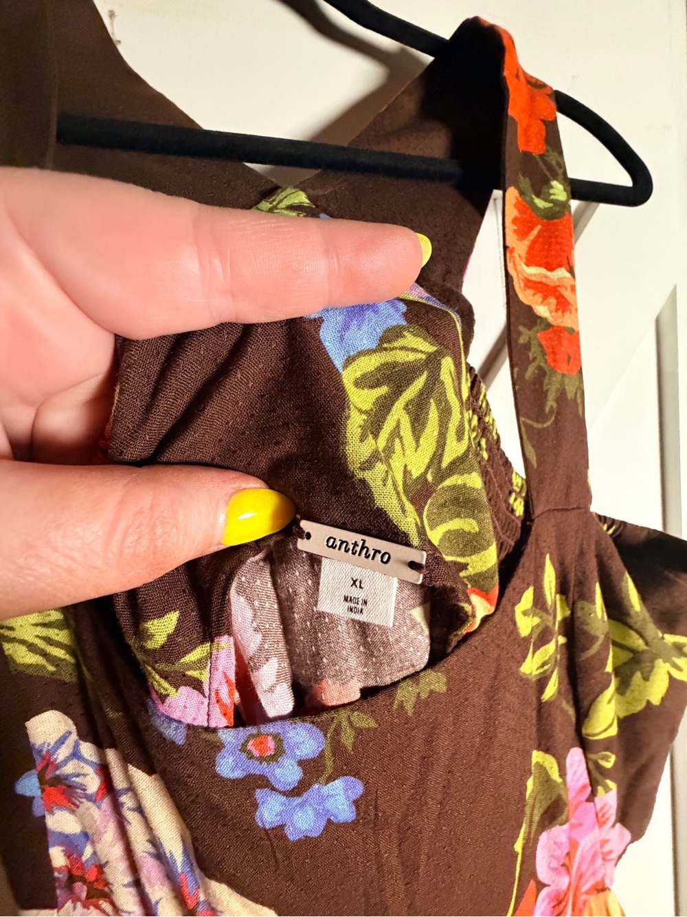 Anthropologie Brown Maxi Dress with Bright Floral Bouquet - Picture 4 of 7